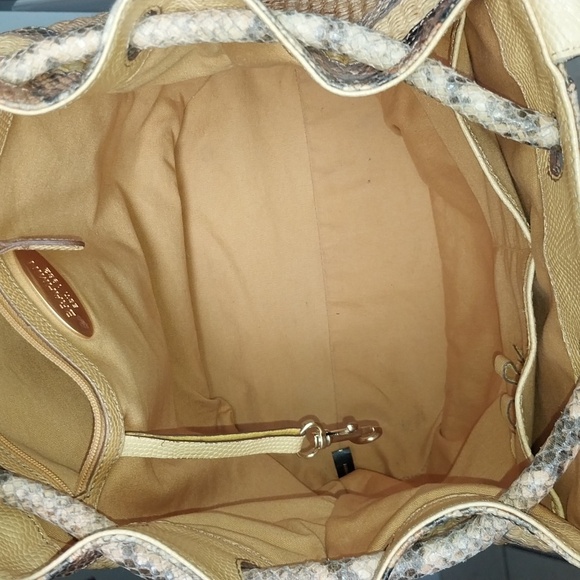 BRAHMAN BOHO SHOULDER BUCKET BAG Weave Snake Print Leather...
